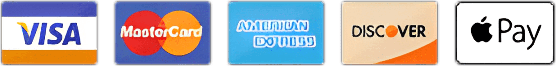 Credit card and digital payment logos displayed.