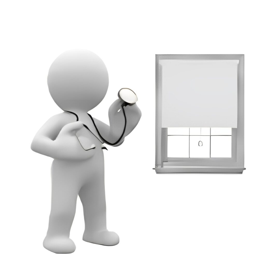3D figure with stethoscope and window.