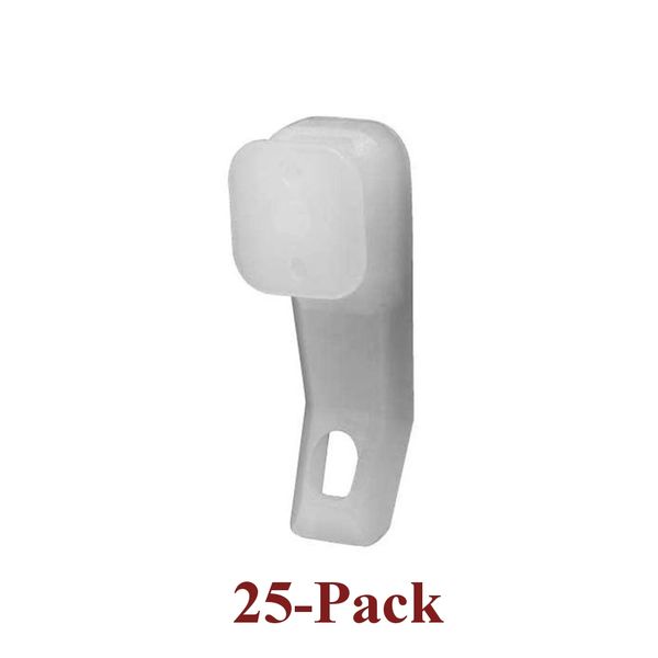 White plastic hook with a hole, sold in a 25-pack.