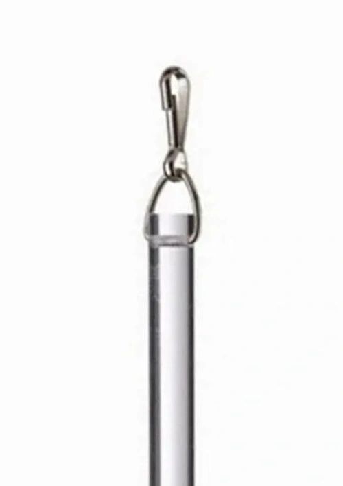 Metal hook attached to a white pole.