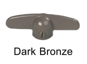 Dark bronze window lock with screw.