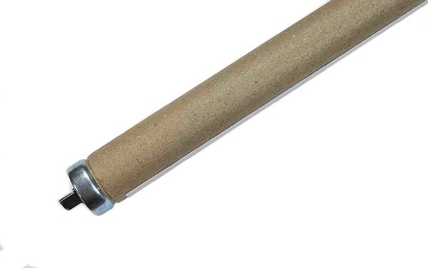 Brown cardboard tube with metal ends.