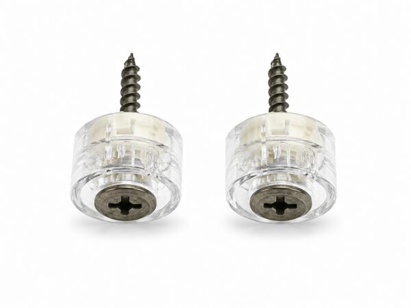 Two clear screw-in furniture leg protectors